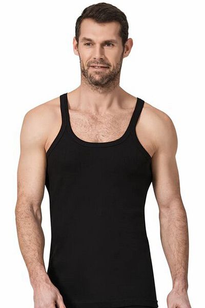 Namaldı Men's Black Undershirt - 122 Full Cotton, Thin Strap, Rib