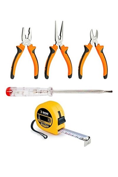 QNİAY Mini Kargaburun Pense Yankeski 3'lü Set + Şerit Metre 3 Mt + Kontrol Kalemi