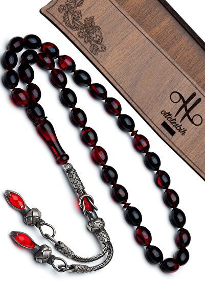 OTTOTESBİH Сребърна казаз пискюл 8x12 мм капсулови огнен кехлибар молитвени б...