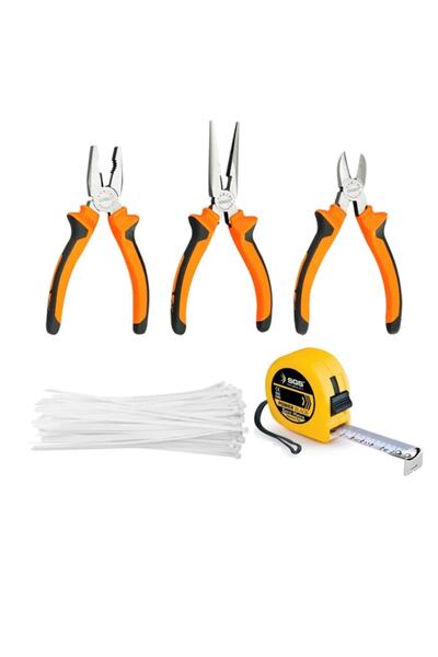 QNİAY 5'li Set Mini Kargaburun Pense Yankeski + 100 Adet Plastik Kelepçe + Şe...