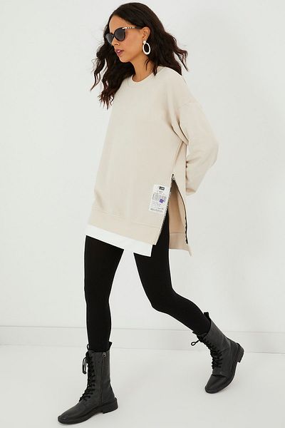 Cool & Sexy Dámská oversize mikina Ecru s bočním zipem BK231095
