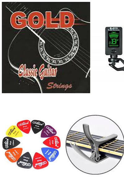 Anatolia Gold Classic Guitar String - 10 Pieces Alice Plectrums + Kapo + Joyo Tuner Set