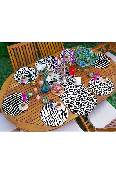 Realhomes Σετ 6+1 Μαύρο και άσπρο Zebra Pattern Designed Flat Runner
