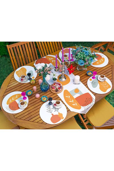 Realhomes Supla Runner Set de 6+1 cu desen Onedraw pe fundal alb