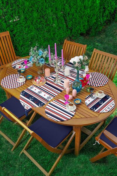 Realhomes Set 6 piese bleumarin și roșu Claret Sailor Design Supla Runner Set