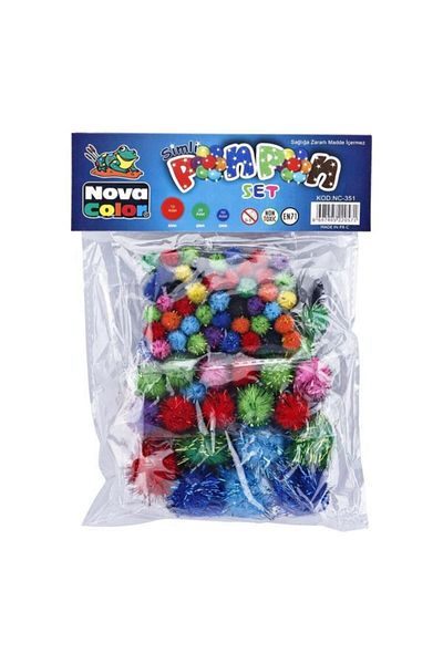 Nova Color Ασημί Pompom Σετ Μικτό 3 μεγεθών