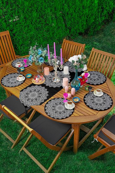 Realhomes Set de 6 piese Mandala alb-negru cu design special Supla Runner Set