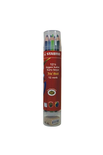Stabilo Stabılo Trio Thıck 12-Piece Triangle Thick Color Pencil Plastic Tube