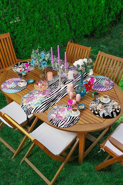Realhomes Σετ 6+1 τεμαχίων Zebra Pattern Grounded Rose Design Flat Runner