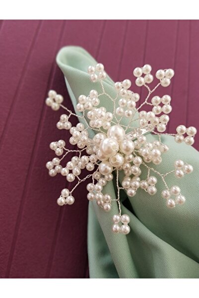 pekars اللون الفضي 2 قطعة خاتم منديل ندفة الثلج اللؤلؤي