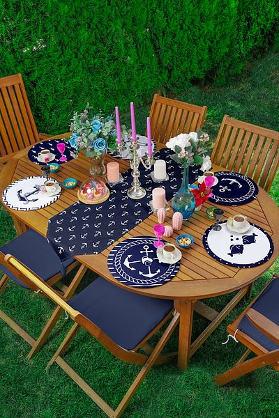 Realhomes Σετ 6+1 Navy Blue Sailor Designed Flat Runner