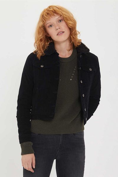 Lee Cooper Women's Freda Nd 2 Shearling Velvet Jacket Black 201 LCF231001