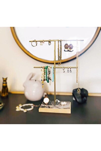 Drm Wood مجموعة مجوهرات ذهبية - حامل، مجوهرات، حامل أقراط، سوار، قلادة ومنظم