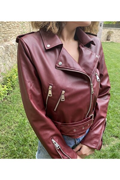 Mila Still سترة جلدية بورجوندي للمرأة