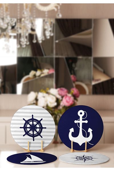 Realhomes 4-Piece Navy Blue Sailor Motif Placemat & Supla