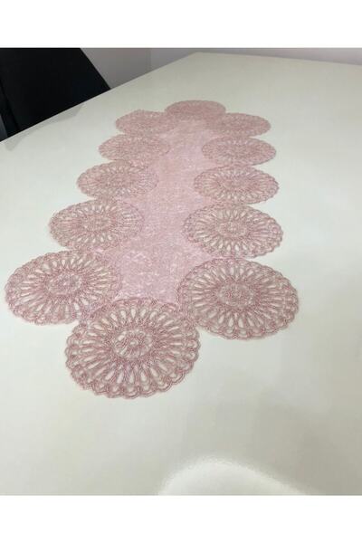 WENESSİ Anglez Kordon Вишитий оксамитовий бігун Пудра