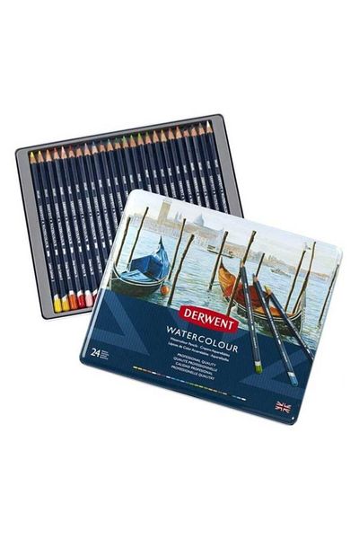 Derwent Watercolor Pencil Water Color Pen Set 24 Piece Tin Box