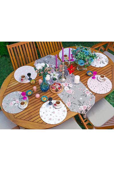 Realhomes Σετ 6+1 Soft Colorful Flower Design Flat Runner