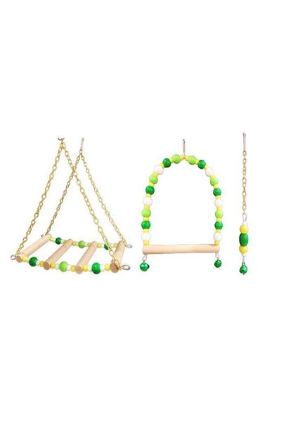 TUĞRA PET MARKET First Quality Wooden Perch Toy and Swing Set for Budgies