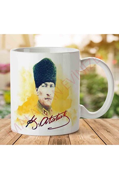 ART HEDİYE كوب أتاتورك أصفر مطبوع على الجانبين