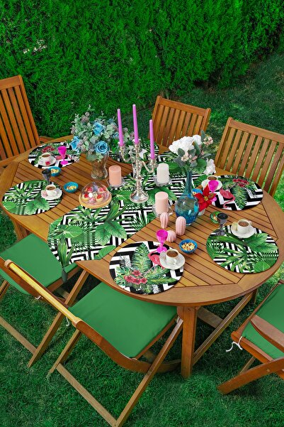 Realhomes Set Supla Runner 6+1 piese cu design 3D de frunze pe linii geometrice