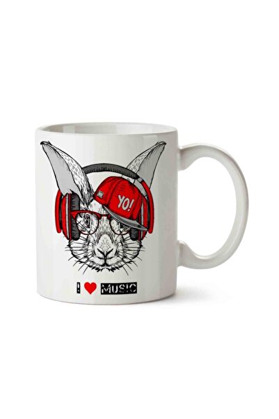 ART HEDİYE كوب مطبوع عليه أرنب يستمع إلى الموسيقى على الجانبين