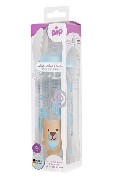 Nip 250 ml Anti-Colic Glass Baby Bottle (Girl, 0-6 Months, Blue)