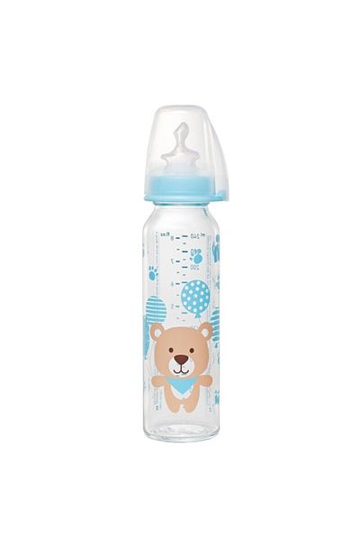 Nip 250 ml Anti-Colic Glass Baby Bottle (Girl, 0-6 Months, Blue)
