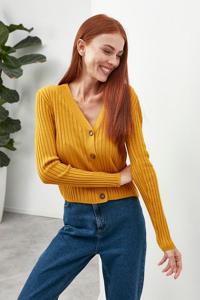 Nottis by Trendyol Mustard Buttoned Knitwear Cardigan TWOAW22HI1356