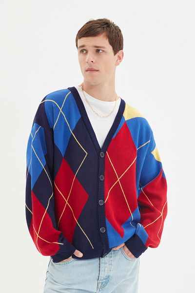 Trendyol Collection Oversize Ζακέτα Ζακέτα με Διαμαντένιο Σχέδιο - Έγχρωμη TMNAW22HI0847