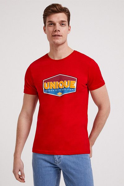 Lee Cooper Men's Unique O-Neck T-Shirt Red 202 LCM242025