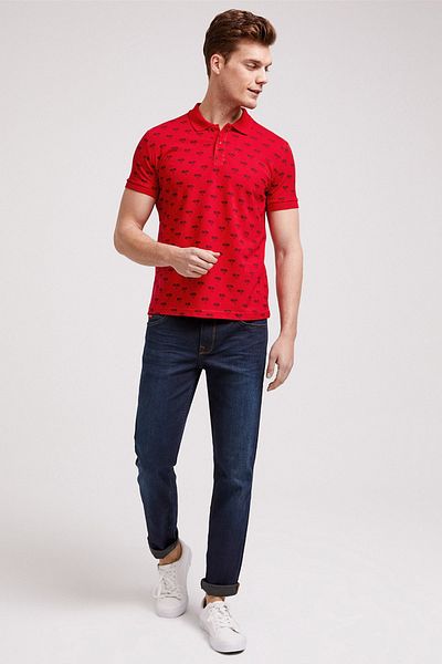 Lee Cooper Men's Tree Printed Pique Polo Collar T-Shirt Vibrant Red 202 LCM242045