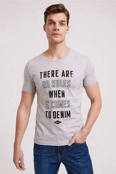 Lee Cooper Men's There O Neck T-Shirt Gray Melange 202 LCM242065