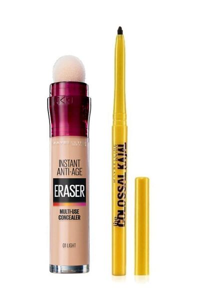 Maybelline New York خافي عيوب البشرة إنستانت أنتي إيج إيزر - 01 لايت + مجموعة أقلام كاجال