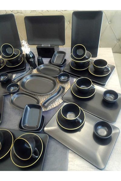 Keramika Breakfast Set 53 Pieces 12 Person Matte Black Siera