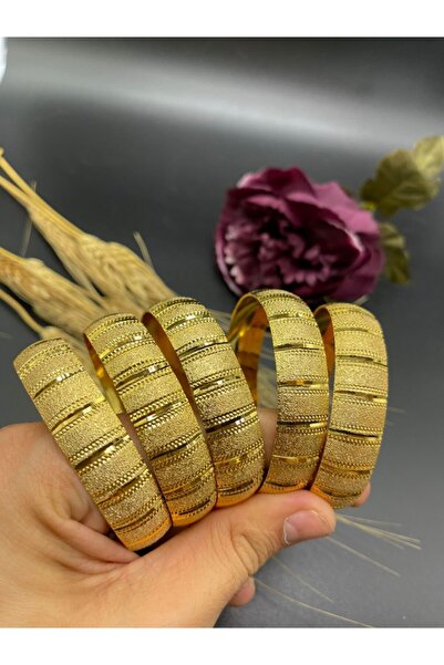 Yıldız Gold İmitasyon 22 Ayar Altın Kaplama Çizgili Desen 5'li 1.5 Cm Bilezik