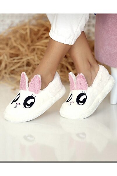 Akınal Bella Kadın Beyaz Pembe Peluş Panduf