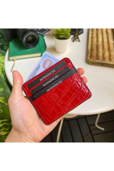 Modica Ariza - Crocodile Pattern Genuine Leather Red Slim Card Holder