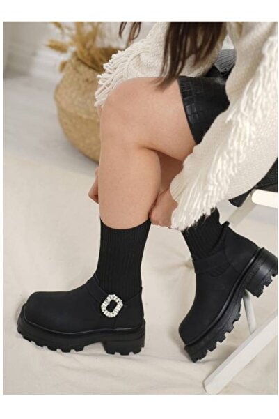 YAVUZ AYAKKABI Yeni Sezon Siyah Örgü Kadın Postal