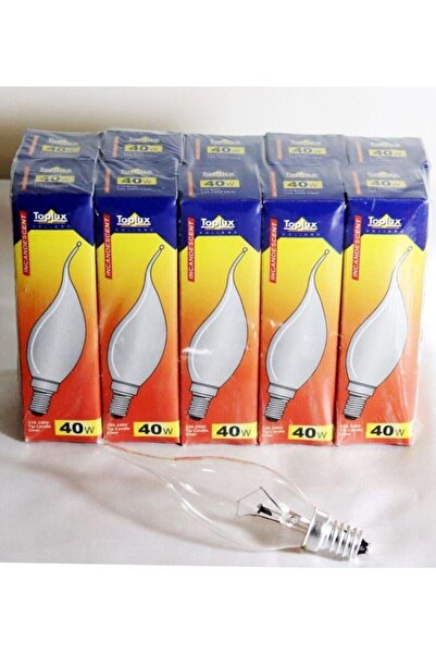 Toplux 220-240v 40w E14 Flamanlı, Şeffaf Kıvrık 10'lu Paket Buji Ampul.