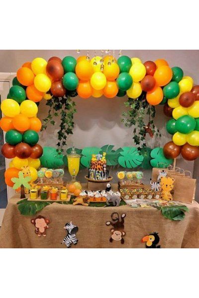 BEST PARTİ DOĞUM GÜNÜ PARTİ SÜSLERİ Safari Forest Themed Flying Balloon Party Set 100 Pieces Metallic Balloons + Balloon Chain
