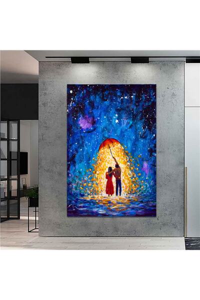 Sebenta Dev Boyut Mutlu Çift Soyut Yağlı Boya Kanvas Tablo (80cm X 120cm)