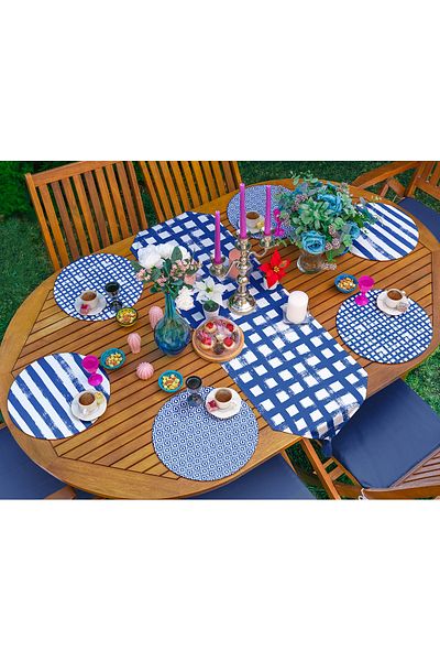 Realhomes Σετ 6+1 Navy Blue Geometric Drawing Special Design Supla Runner