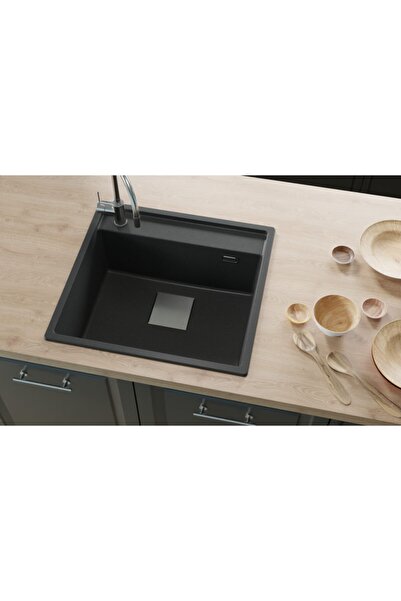 Vıvıano 1 Göz 50x53 Cm Metalik Siyah Granit Evye + Bağlantı Hortumları