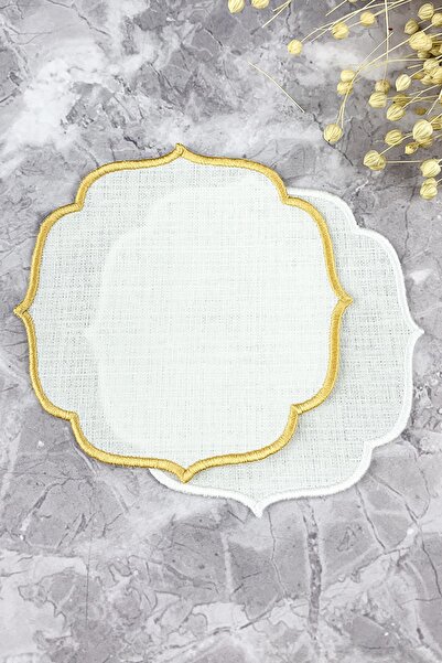 WEARE2 Șervețele de cocktail brodate, albe și aurii, din 2 piese