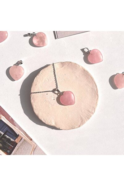 Genel Markalar Pembe Kuvars Gül Pembesi Kolye Pembe Kuvars Kalp Kolye Ucu