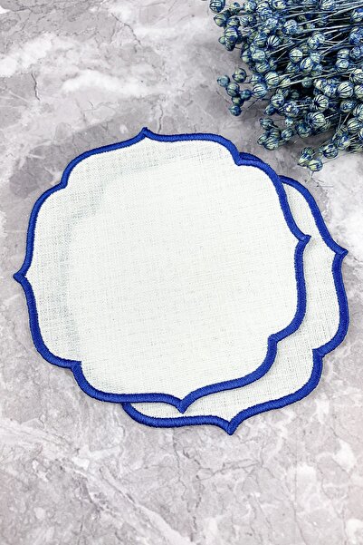 WEARE2 Μπλε Κεντημένες Χαρτοπετσέτες Κοκτέιλ με Εφέ Λινό, Συσκευασία 2 τεμαχίων