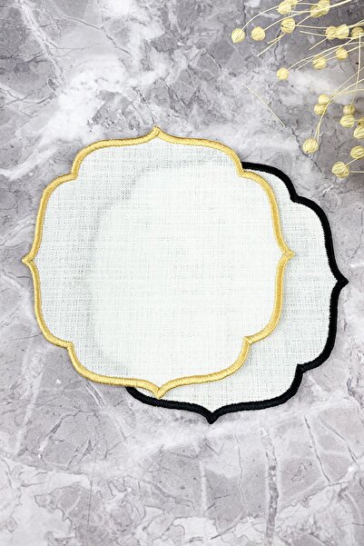 WEARE2 Șervețele de cocktail brodate, negre și aurii, din 2 piese