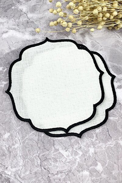 WEARE2 Șervețele de cocktail din 2 piese, cu efect de in, brodate, de culoare...