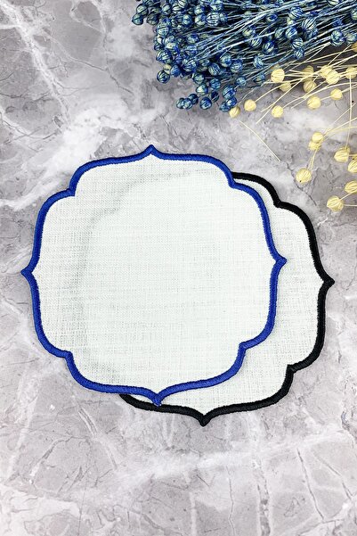 WEARE2 Șervețele de cocktail brodate, în culorile albastru și negru, pachet de 2